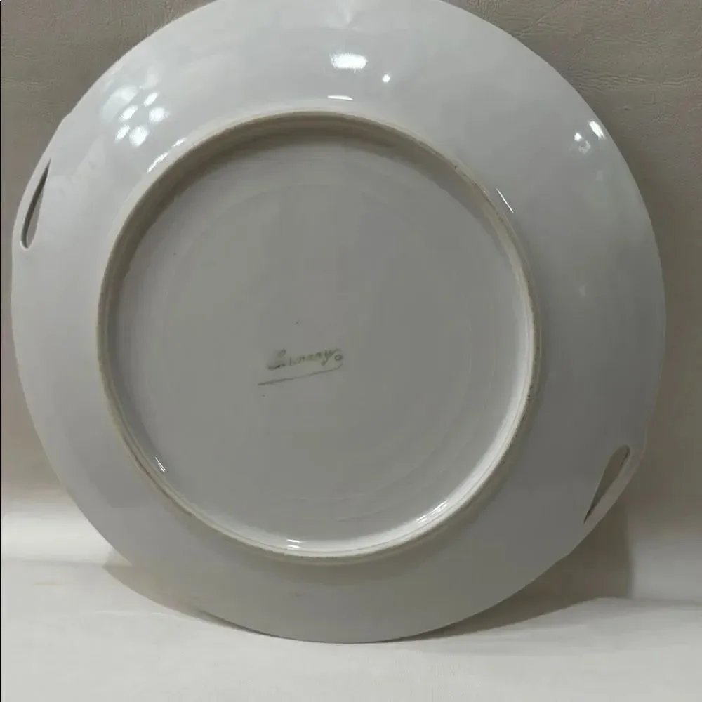 Schumann Germany White Pink Floral Porcelain Serveware Plate 9 1/2 In Gold Trim